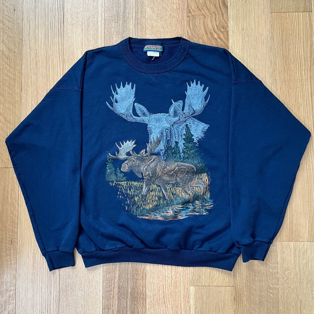 Vintage McGregor Moose Graphic Print Sweatshirt in Navy